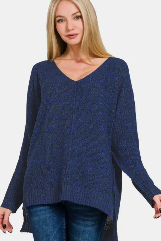 High-Low Center Seam V-Neck Sweater online
