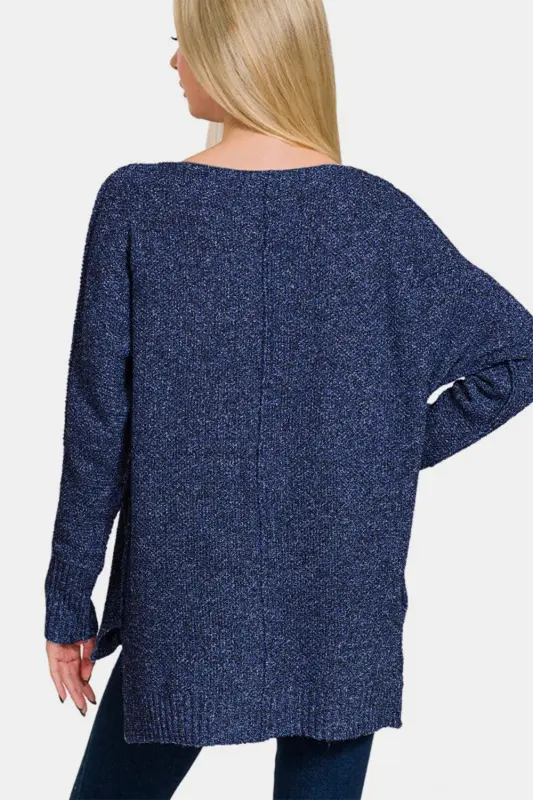 High-Low Center Seam V-Neck Sweater online