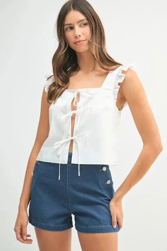 Poplin Ruffle Strap Front Self Tie Top online