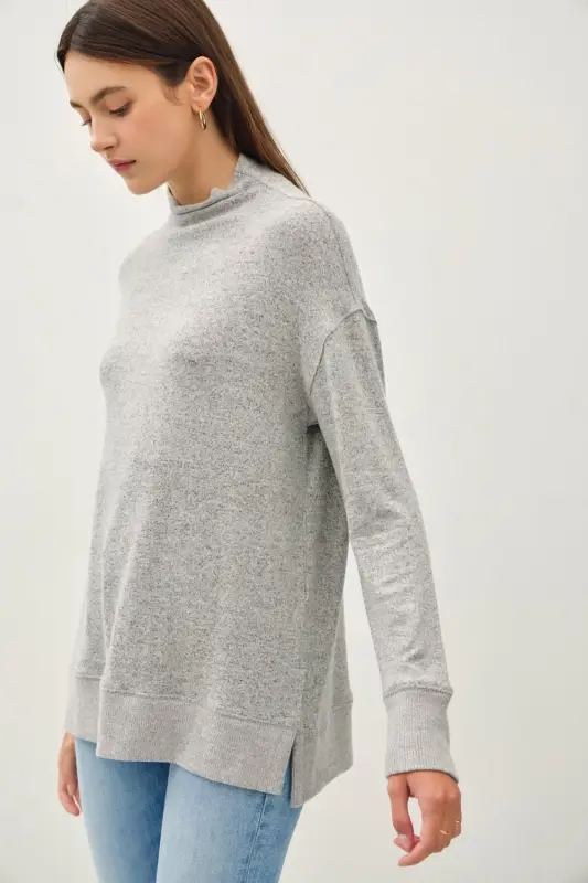 Side Slit Mock Neck Top – Grey online
